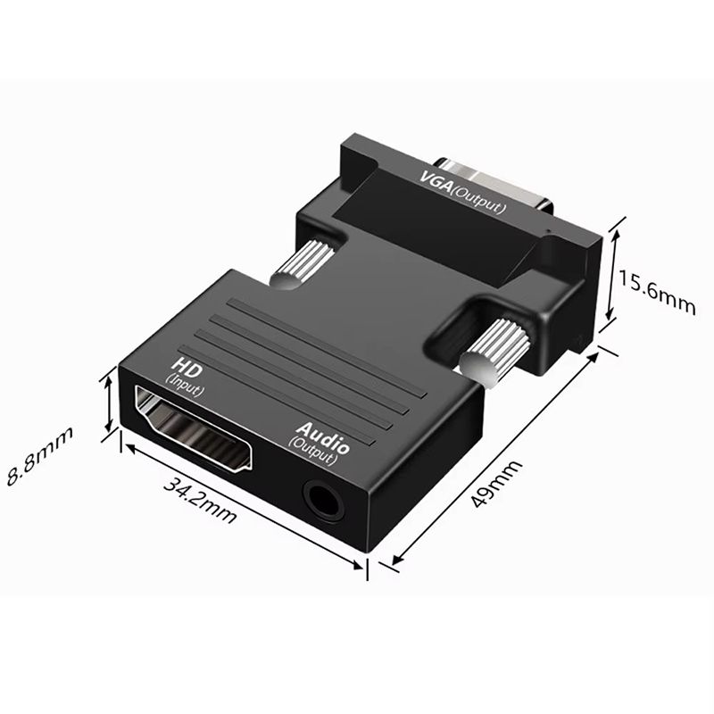 Male to Female HDMI to VGA Adapter HD 1080P Audio Cable Converter with 3.5mm Audio Cable for PC Laptop TV Box Computer Monitor Projector