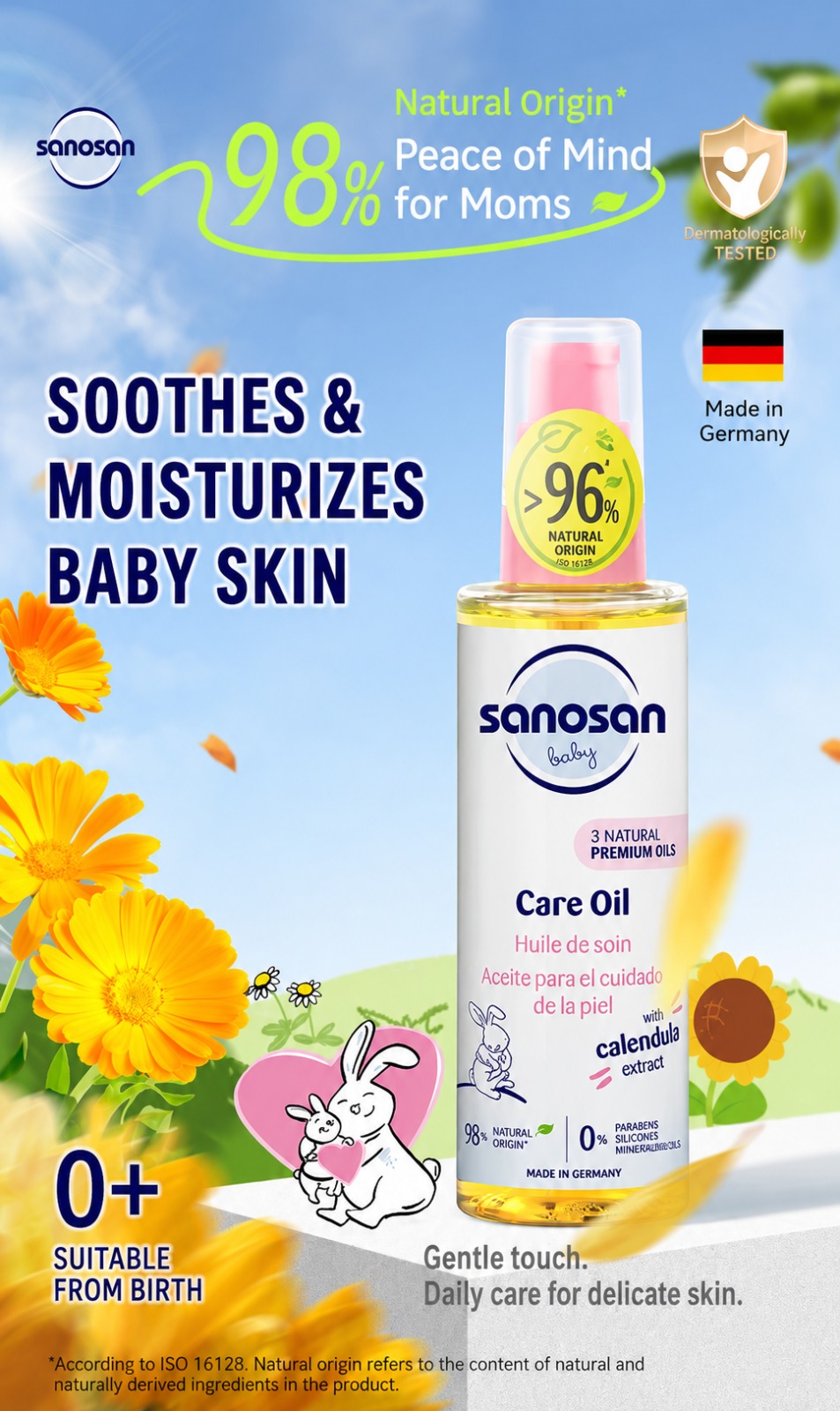 Sanosan  Care Oil
Ideal for massaging, for pampering your baby&rsquo;s skin after bathing
98 % ingredients of natural origin.